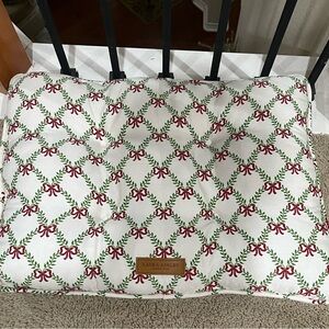 Laura Ashley CHRISTMAS DOG PILLOW with Red Ribbon and Green Print SIZE 16X23”